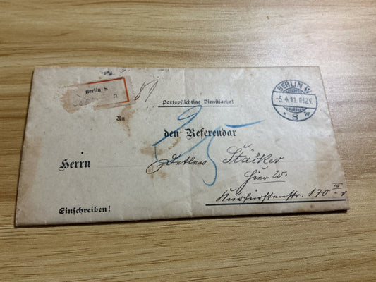 1917 Imperial Germany Justice Examination Commission Document & Registered Envelope-Berlin-WWI