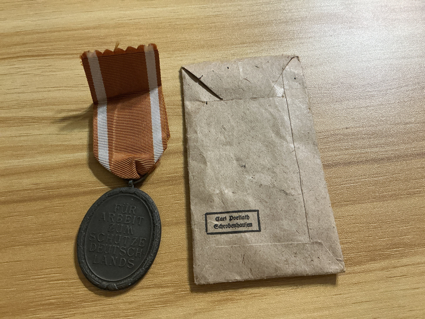 WWII German West Wall Medal w/ Original Packet