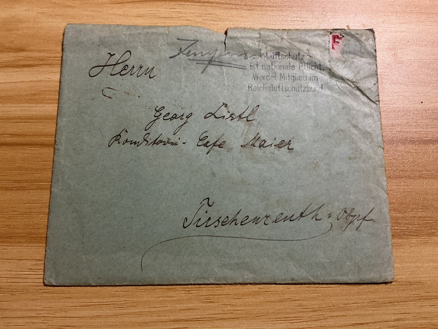 1934 German Konditor Employment Certificate & RLB Luftschutz Propaganda Envelope-Original