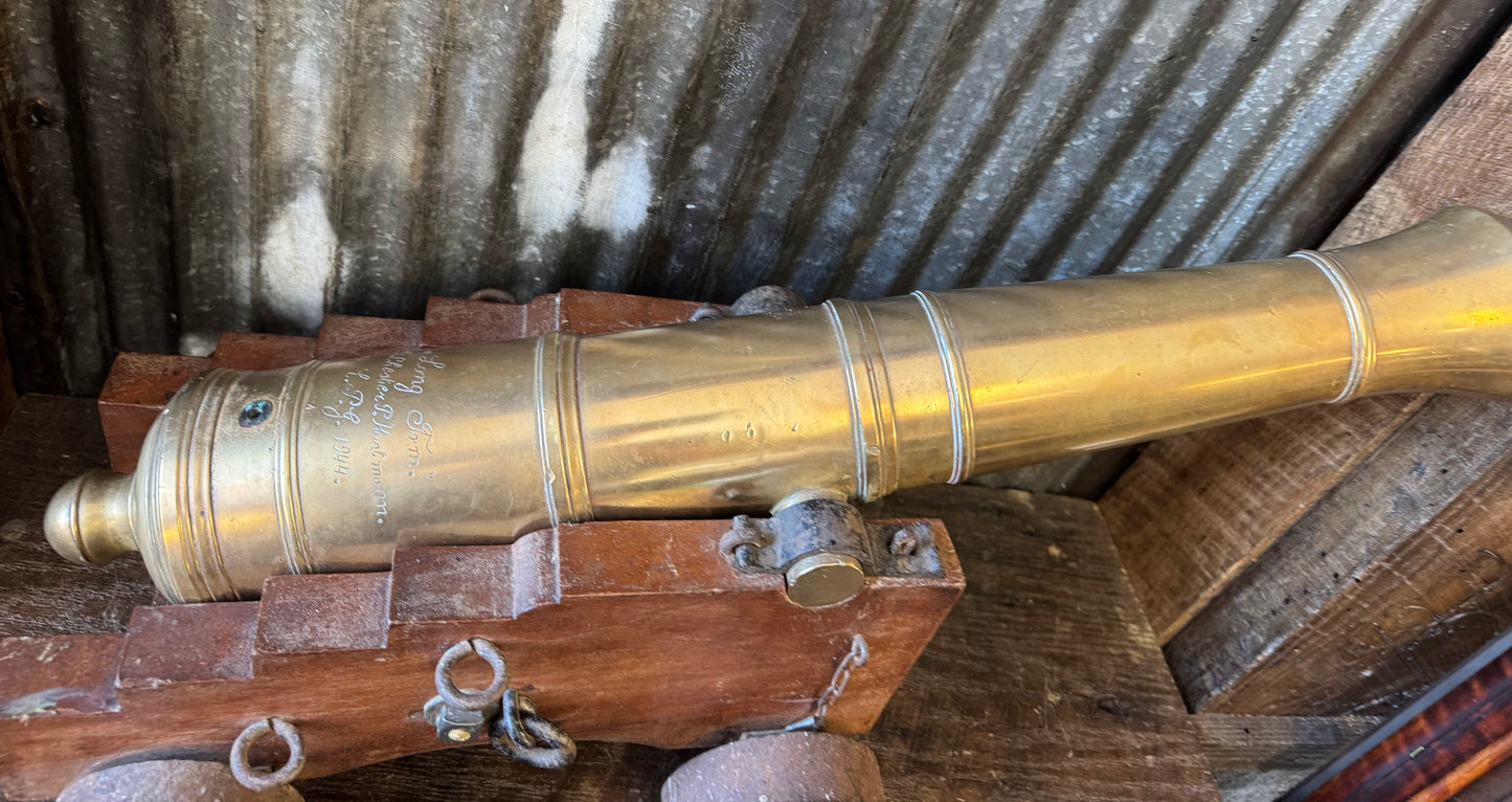 Documented WWII Officer-Made Miniature Brass Cannon “Long Tom” – Lt. Chester P. Hartmann, U.S. Army Ordnance Erie Proving Ground (E.P.G.), Ohio – 1944