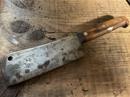 Vintage Case XX USA Heavy Butcher Cleaver-Full Tang Wood Handle-Carbon Steel