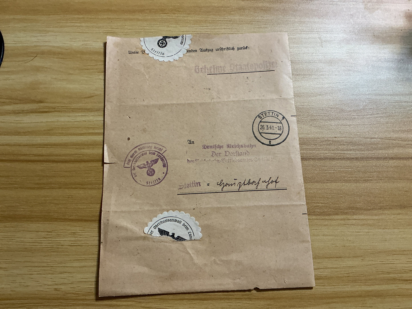 WWII German Criminal Records Registry Extract-(Stettin, 1941)