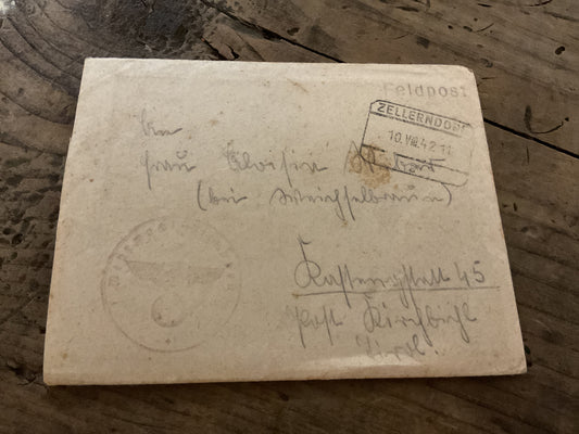 Original WWII German Feldpost Letter & Envelope-Zellendorf-Aug 1942