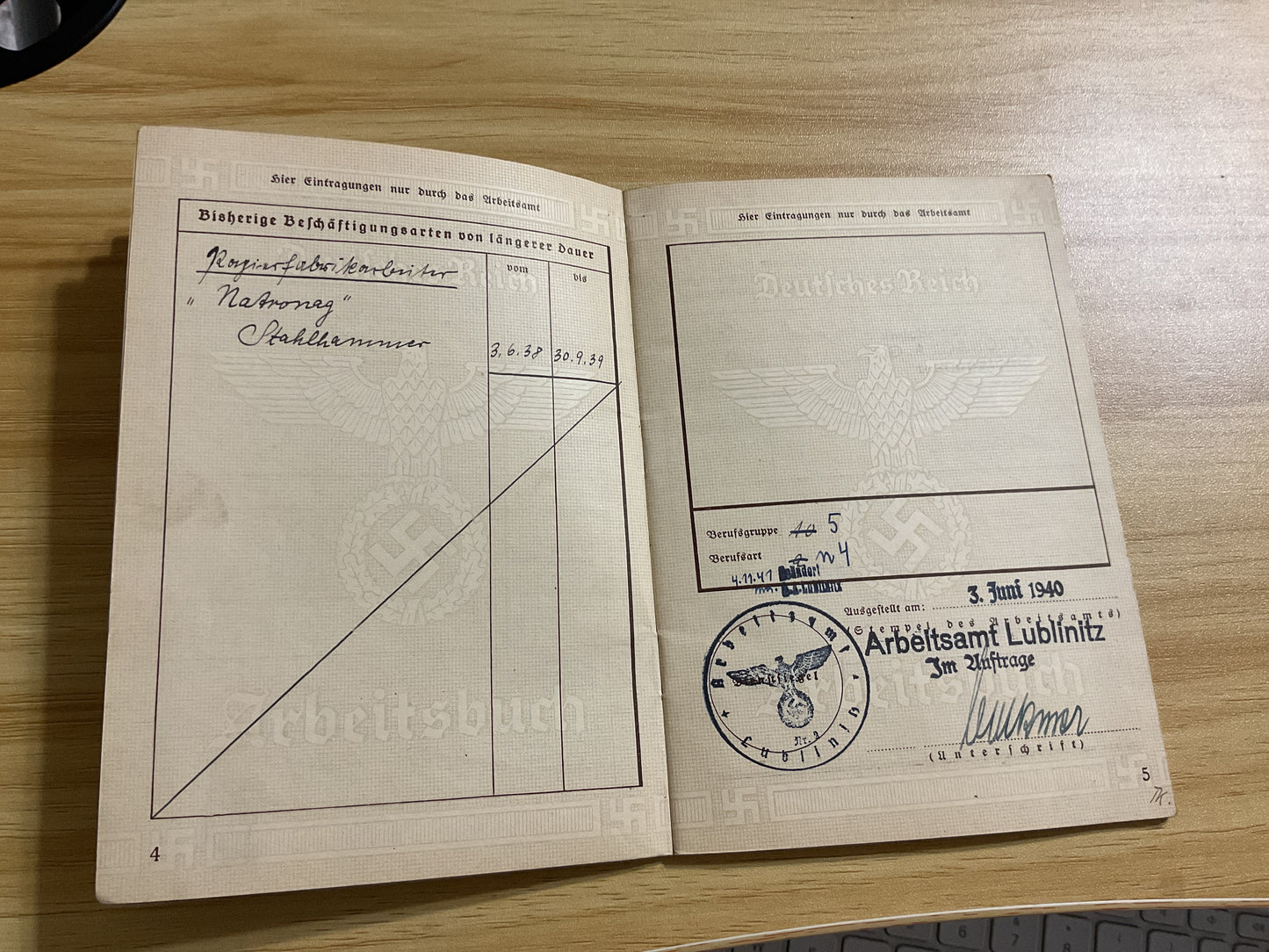 Original WWII German Deutsches Reich Arbeitsbuch-Wilhelm Knupka-Official Employment Book-26 February 1935