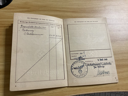 Original WWII German Deutsches Reich Arbeitsbuch-Wilhelm Knupka-Official Employment Book-26 February 1935
