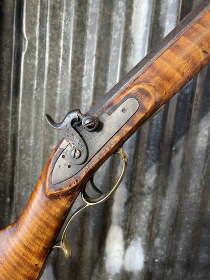 Unmarked .50 Caliber Percussion “Short Rifle” – Curly Maple Stock – Functional Lock