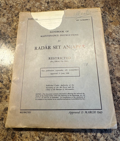 1949 Restricted AN/APR-9 Radar Set Maintenance Manual – Early Aircraft Radar/Electronic Warfare