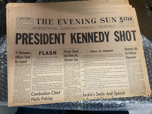 The Evening Sun Nov 22, 1963 “Kennedy Shot”