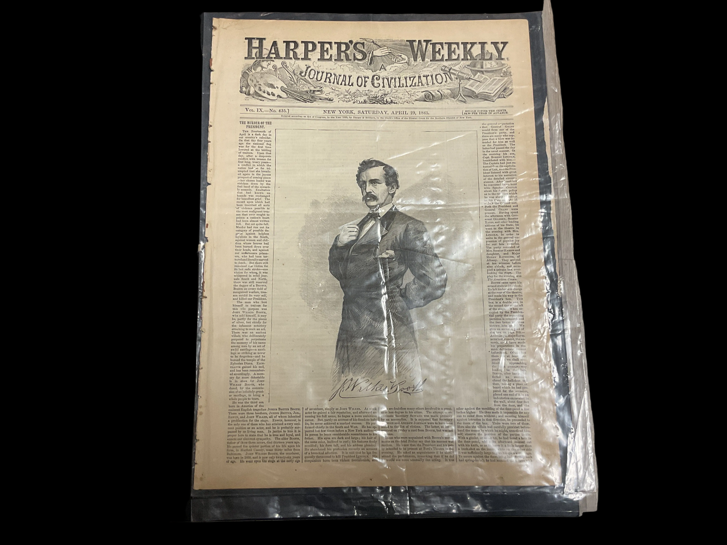 Harper’s Weekly Magazine April 29, 1865. John Wilkes Booth