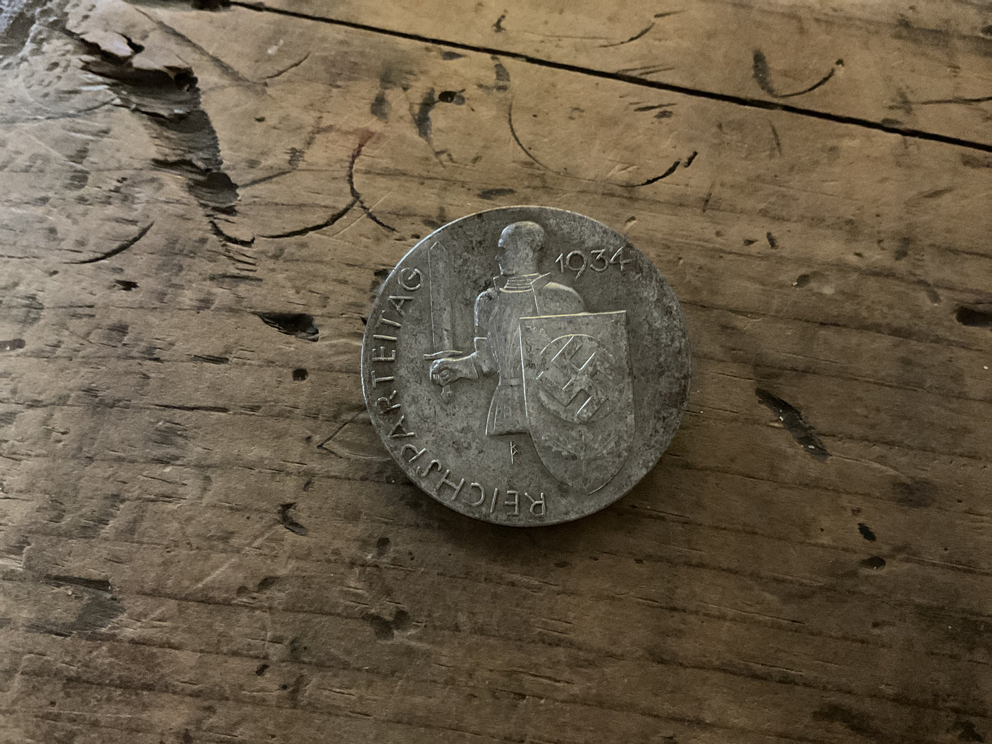 Original 1934 German Reichsparteitag Nuremberg Rally Tinnie Badge-RZM Era