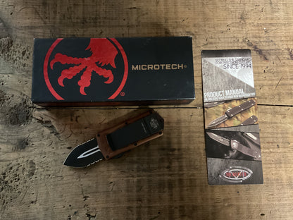 Microtech Exocet 157-2TA Tan Partial Serrated OTF Knife
