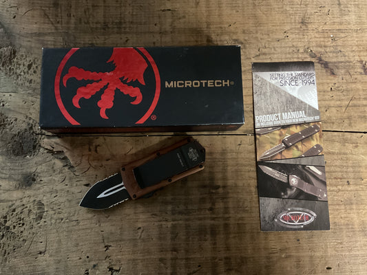 Microtech Exocet 157-2TA Tan Partial Serrated OTF Knife