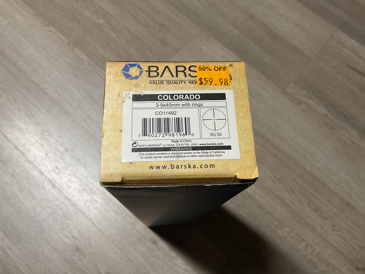Barska Colorado 3-9x40 Rifle Scope w/ Rings-30/30 Reticle-New Old Stock