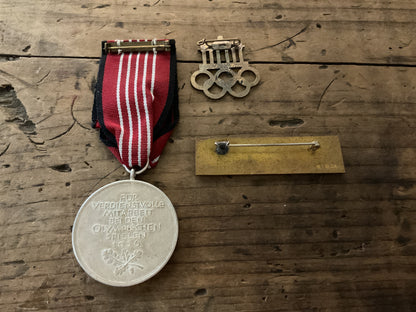 1936 Olympic Memorabilia Three-Piece Lot-Service Medal, Berlin Visitors Badge, & Rings Brooch