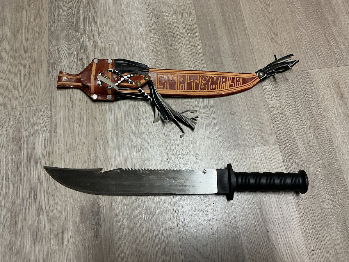 IMACASA El Salvador Large Bowie/Machete Knife w/ Decorative Leather Sheath