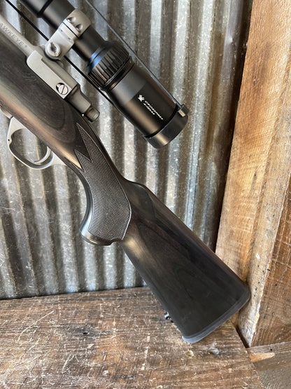 Ruger M77 Compact .243 Win – Stainless / Black Laminate – Vortex Crossfire II 4-12x Scope