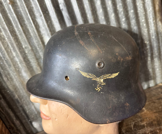 Original WWII German Luftwaffe M40 Single Decal Helmet Shell – Untouched Combat Relic