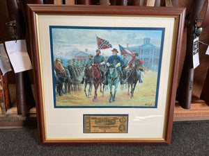 Set of 2 Framed Civil War Confederate Art Prints w/ Replica Currency