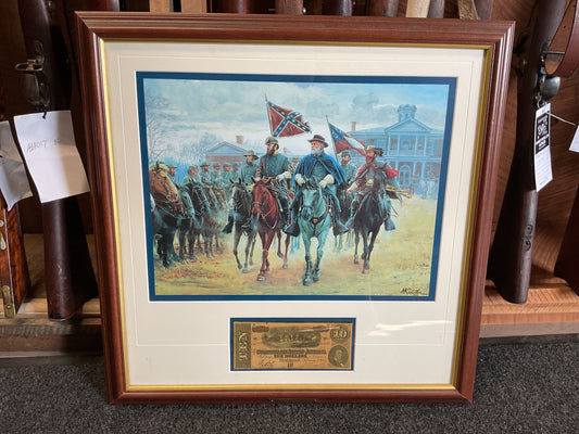 Set of 2 Framed Civil War Confederate Art Prints w/ Replica Currency