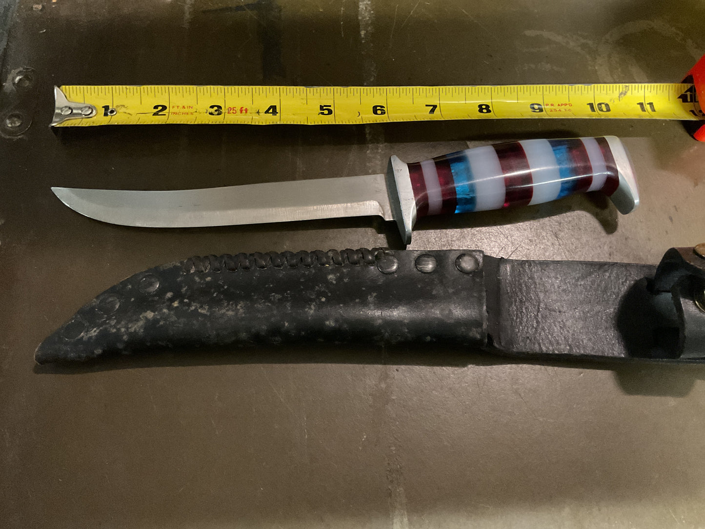 WWII Theatre Knife Burgandy White & Blue Handle