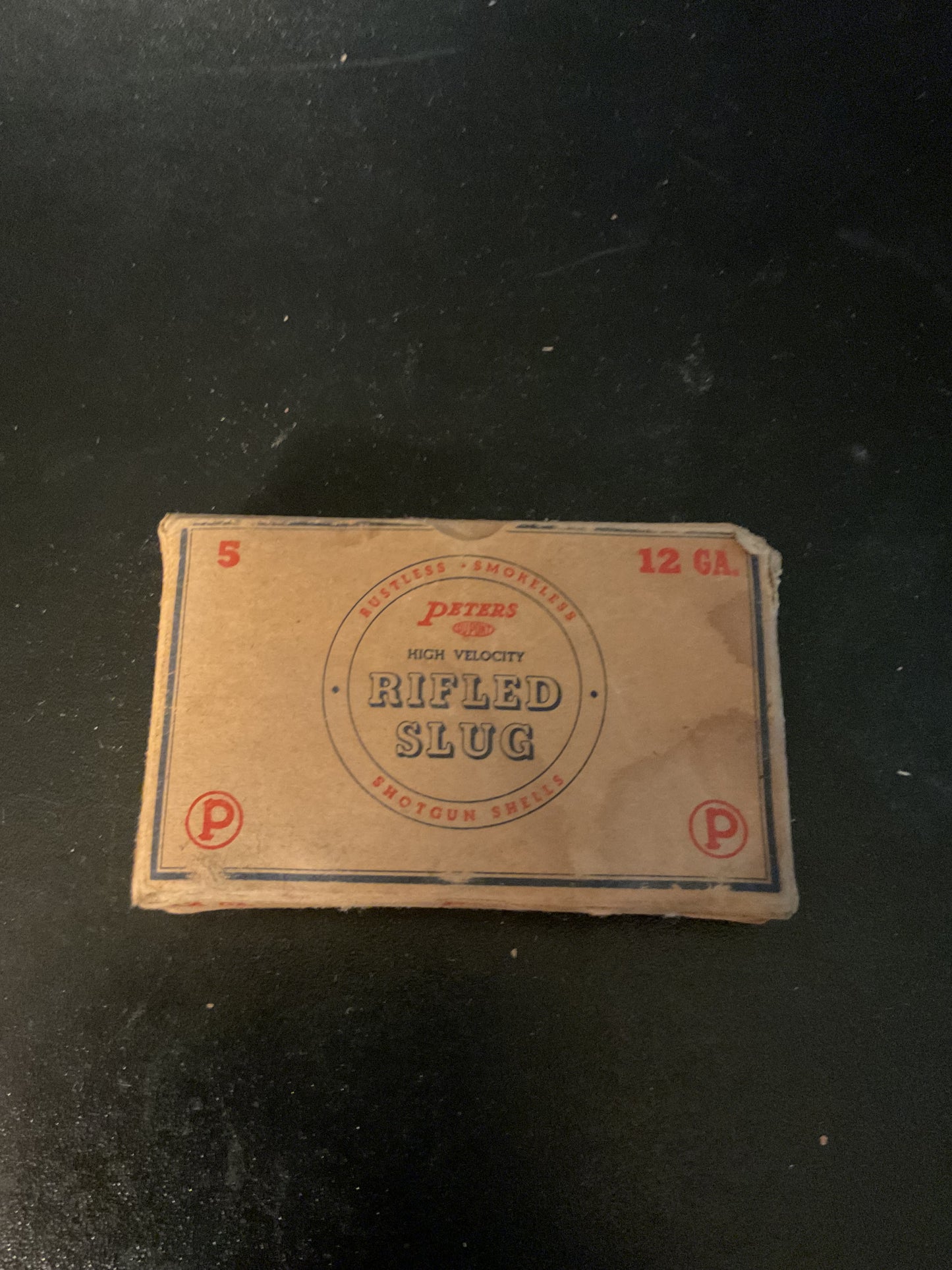 Vintage Peters High Velocity 12 Gauge Rifled Slug Shotgun Shells — Full Box of 5