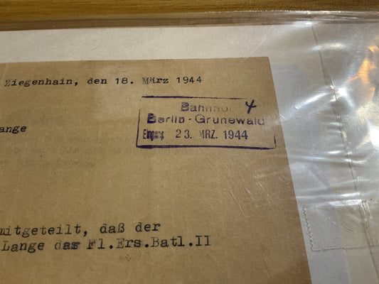 1944 WWII German Hitler Youth Documents- Ziegenhain to Deutsche, Reichsbahn, Berlin-Grunewald