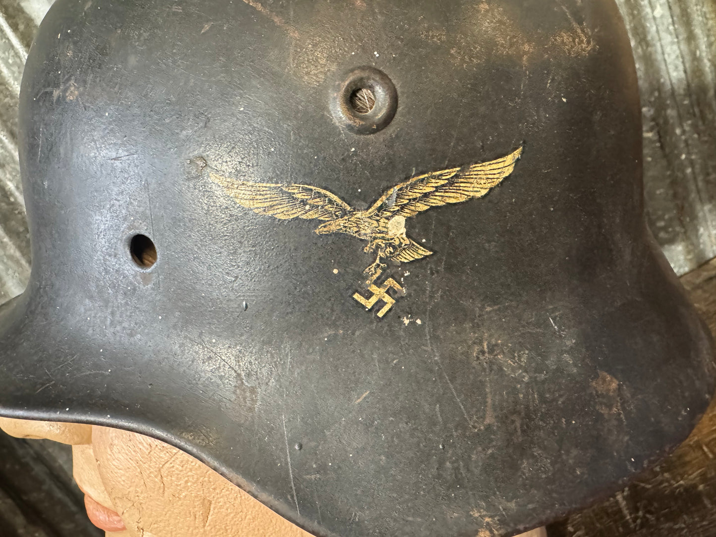Original WWII German Luftwaffe M40 Single Decal Helmet Shell – Untouched Combat Relic