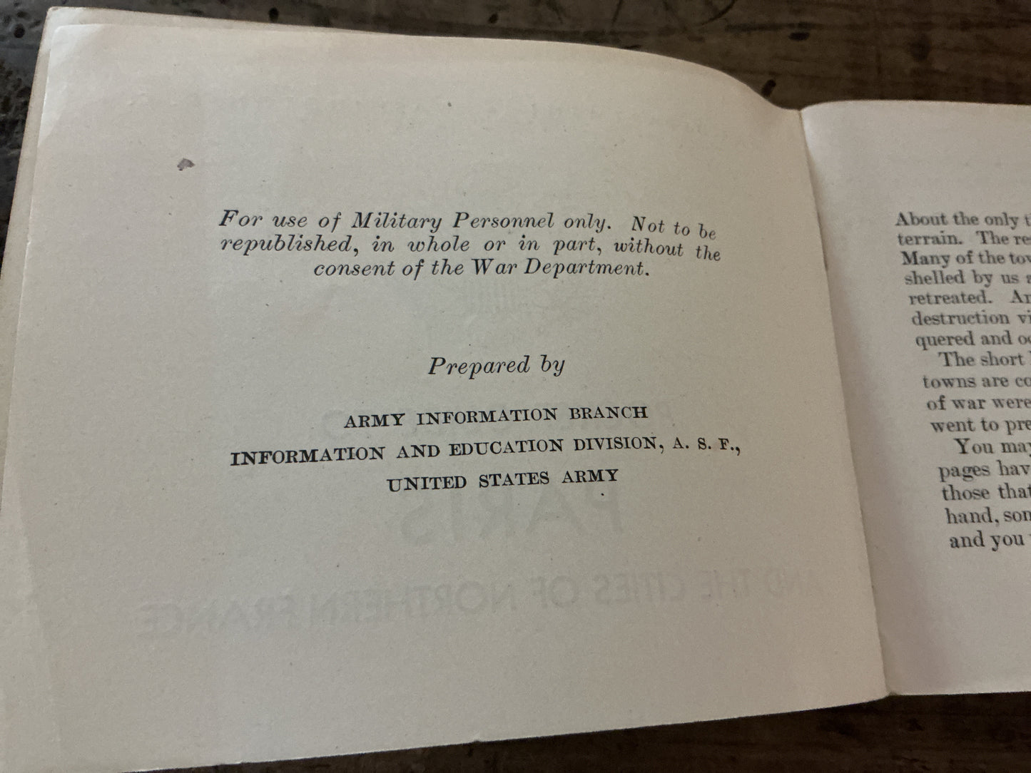 Original WWII U.S. Army “Pocket Guide to Paris & Cities of Northern France”-War Dept. Guide