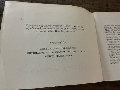Original WWII U.S. Army “Pocket Guide to Paris & Cities of Northern France”-War Dept. Guide