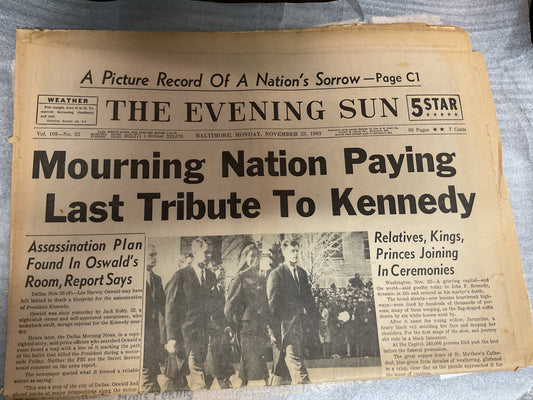 The Evening Sun Nov 25, 1963 “Tribute to Kennedy”