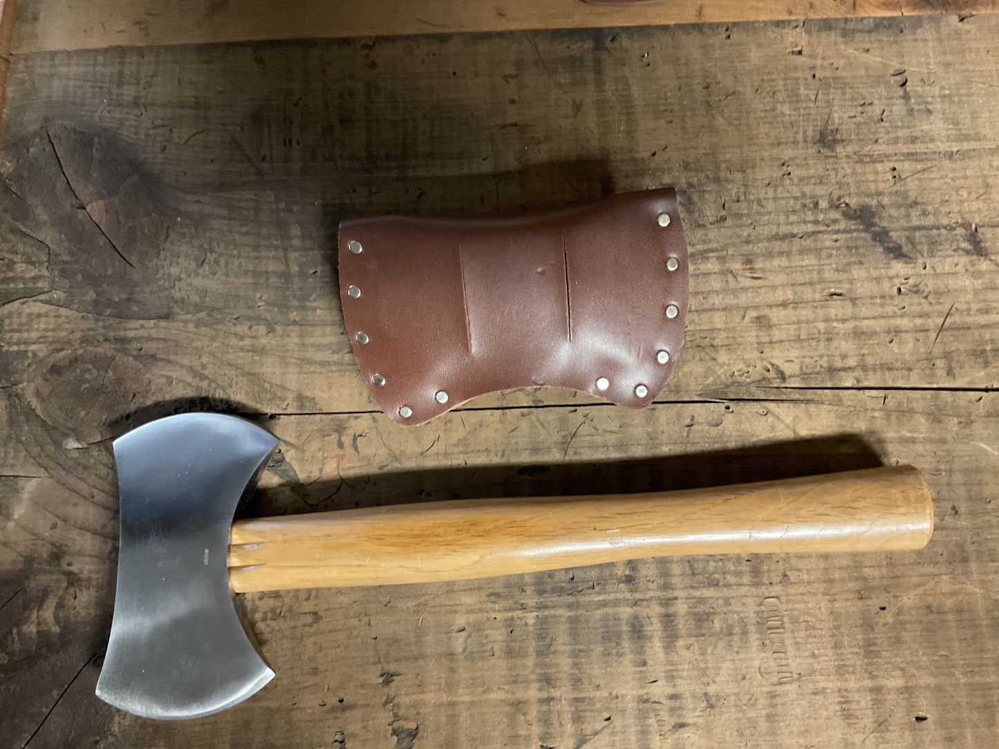 “Mountain Man” Hatchet w/ Leather Sheath-Big Shot Axe-Wooden Handle
