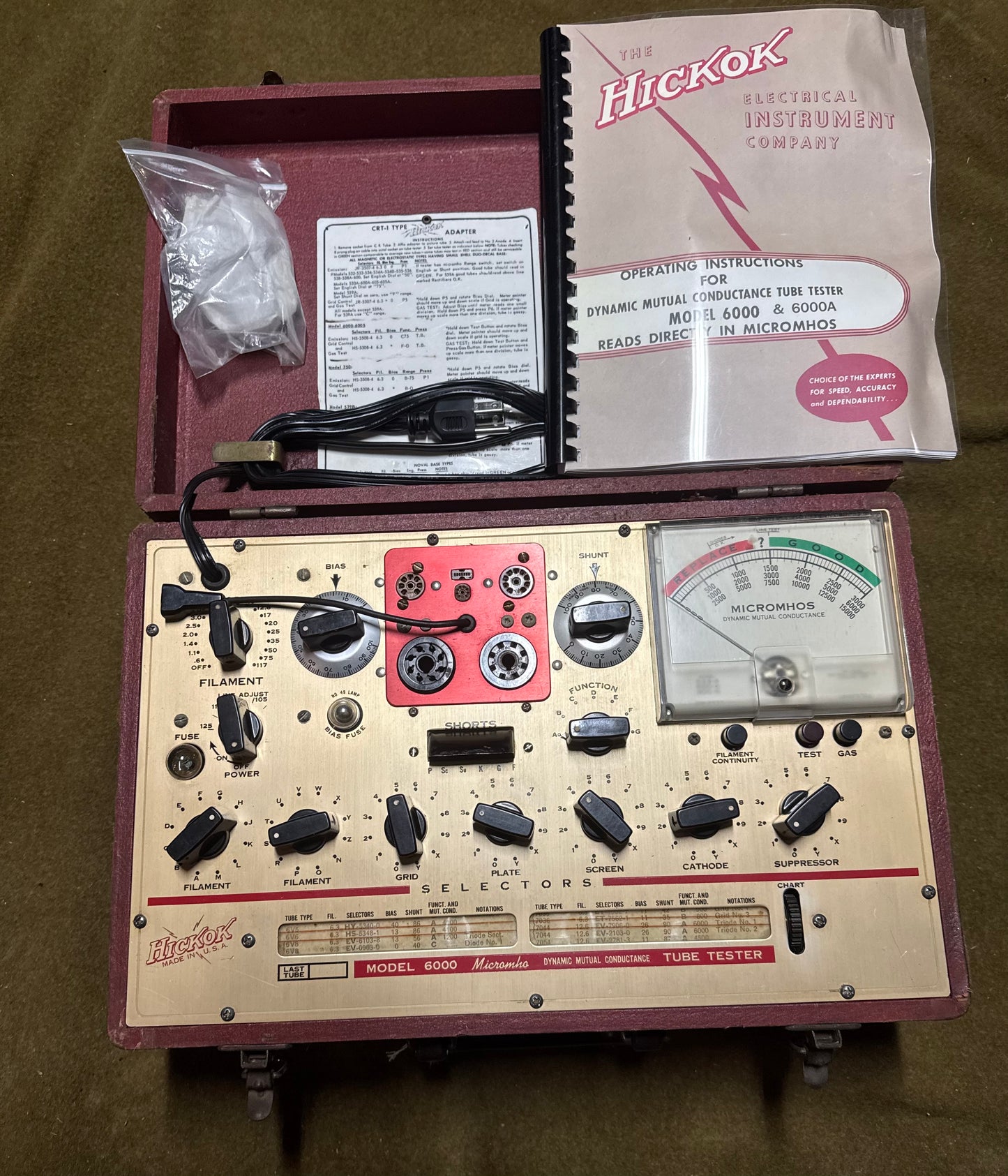 Hickok Model 6000 Micromho Dynamic Mutual Conductance Tube Tester w/ Manual