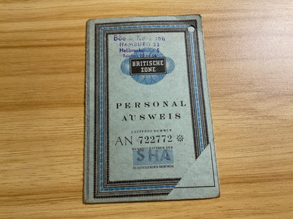 Original 1945 British Occupation Zone German Personalausweis-Hamburg-Allied Post WWII ID Document