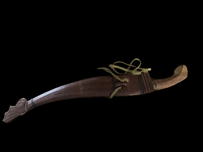Vintage Southeast Asian Parang/Golok Knife w/ Carved Wooden Scabbard