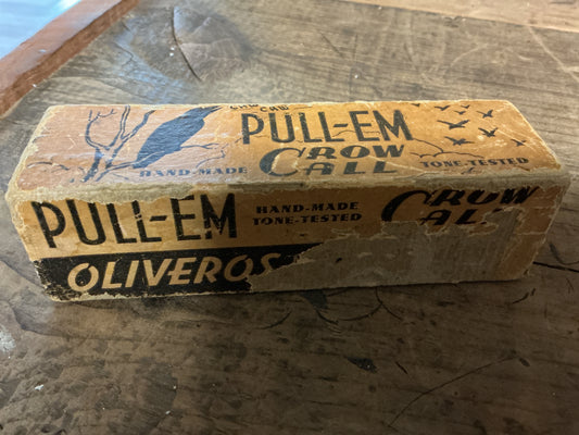 Vintage Oliver’s “Pull-Em” Crow Call w/ Original Box-Houston, Texas