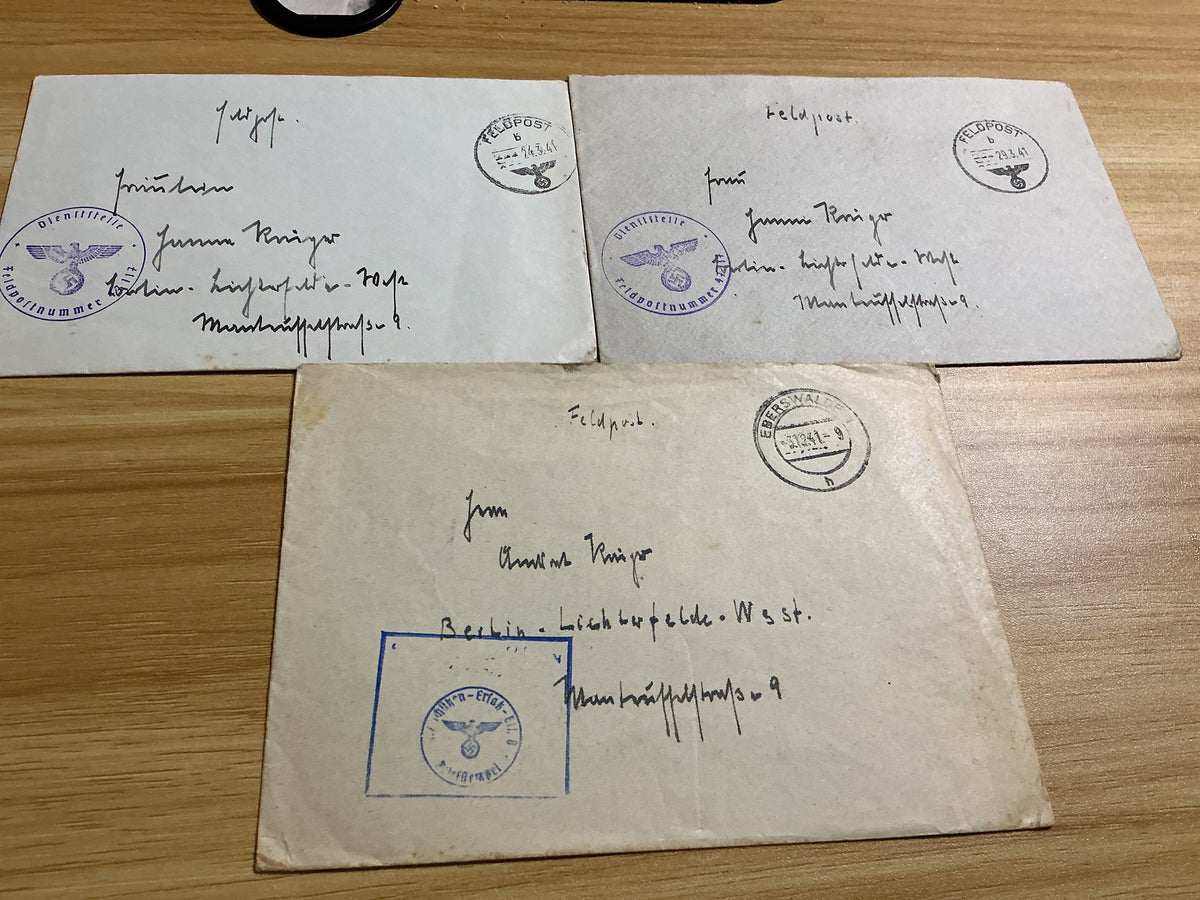 WWII German Feldpost Envelope Grouping-3 Envelopes to Same Recipient in Berlin-Military Postal Markings