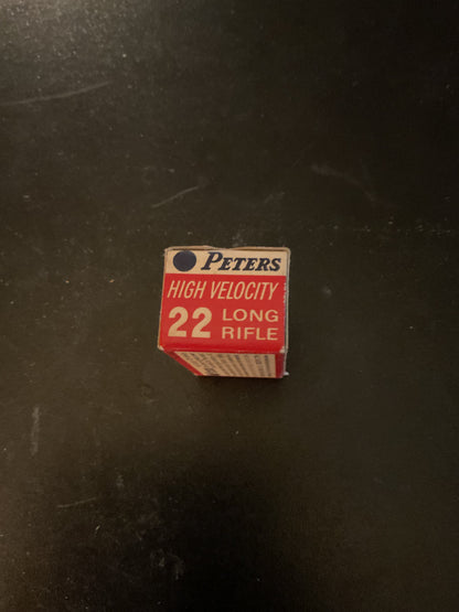 Vintage Peters High Velocity .22 Long Rifle Rimfire Cartridges — Full Box of 50
