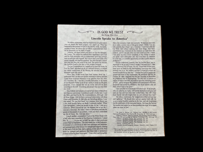 “In God we Trust Lincoln Speaks to America”