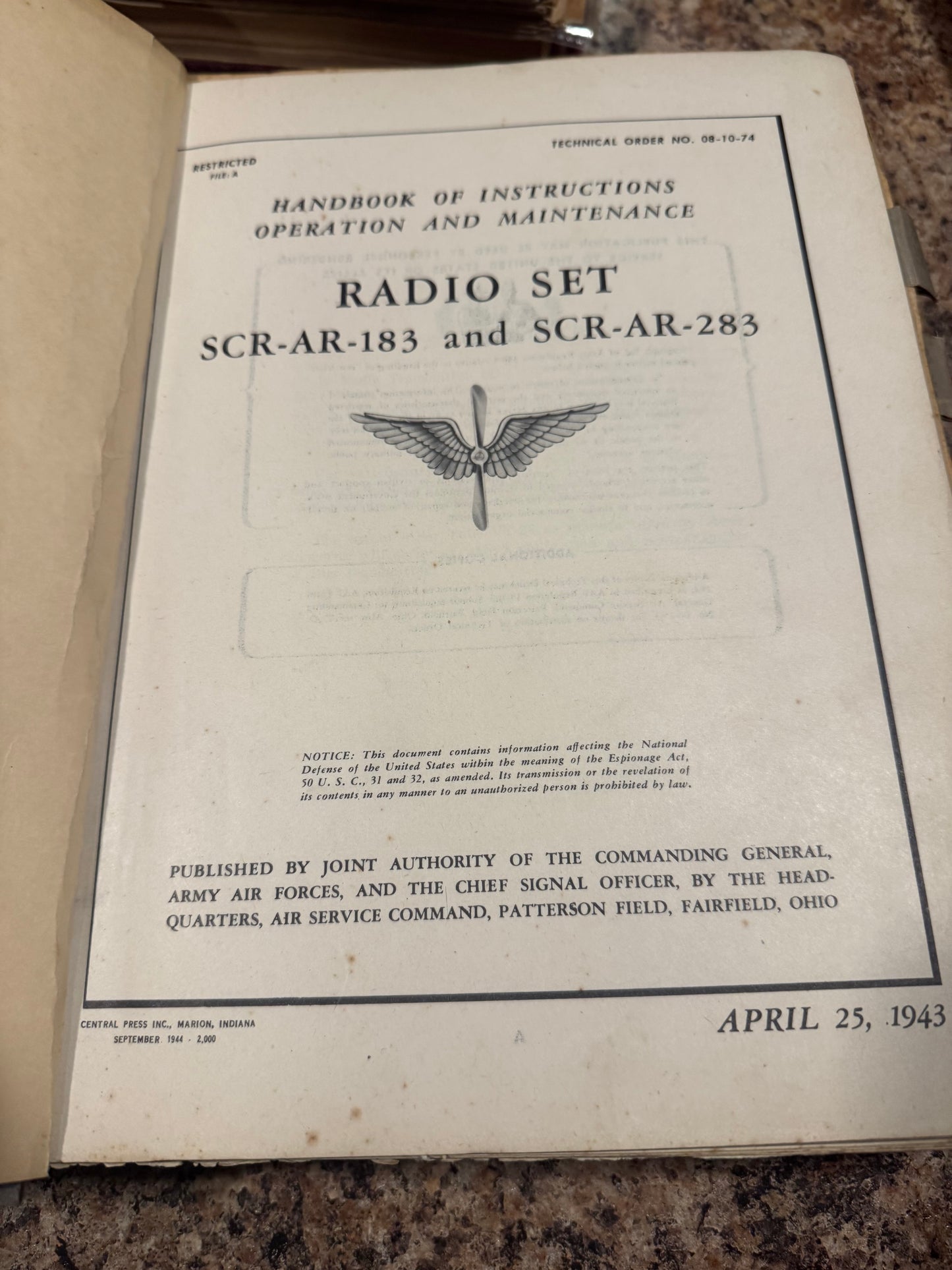 WWII Army Air Forces SCR-AR-183 & SCR-AR-283 Radio Set Manual – 1943 Dated – Air Corps / Signal Corps