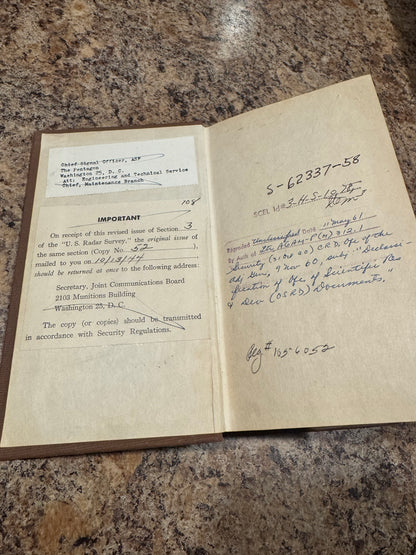 WWII U.S. Radar Survey Section 3 Ground Radar Manual – June 1, 1945 – NDRC – “SECRET”