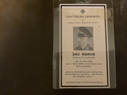 WWII German Death Card Luftwaffe