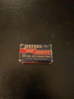 Vintage Peters High Velocity .22 Long Rifle Hollow Point Rimfire Cartridges — Full Box of 50