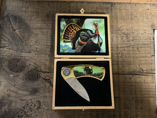 Collector Series Wild Turkey Fixed Blade Knife w/ Wooden Display Box