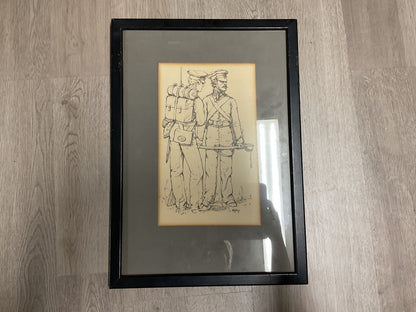 Historical Military Themed Ink & Paper Drawing