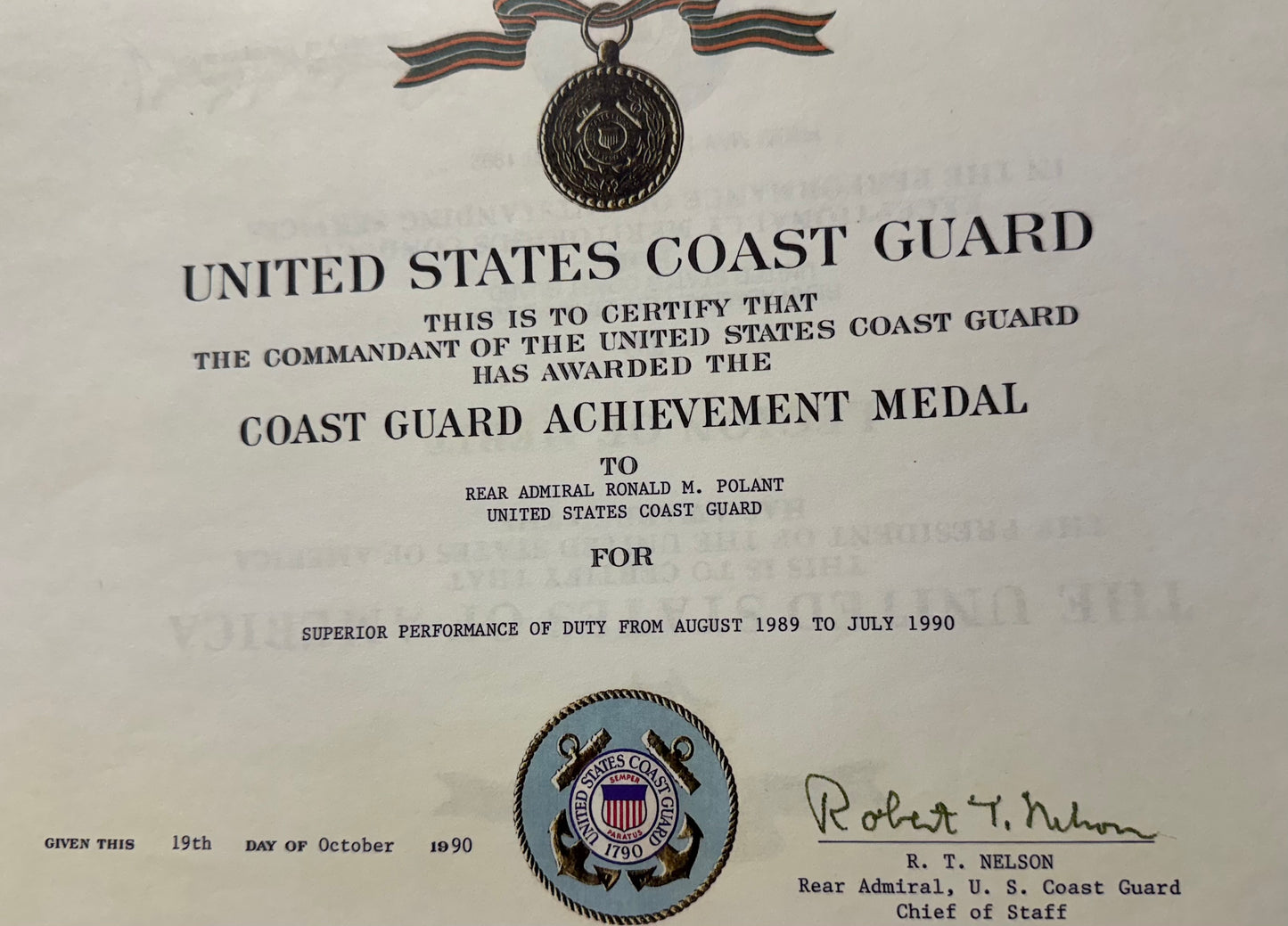 UNITED STATES COAST GUARD

REAR ADMIRAL RONALD M. POLANT

NAMED AVIATION & COMMAND GROUPING