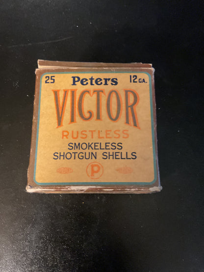 Vintage Peters Victor Rustless 12 Gauge Smokeless Shotgun Shells — Full Box of 25