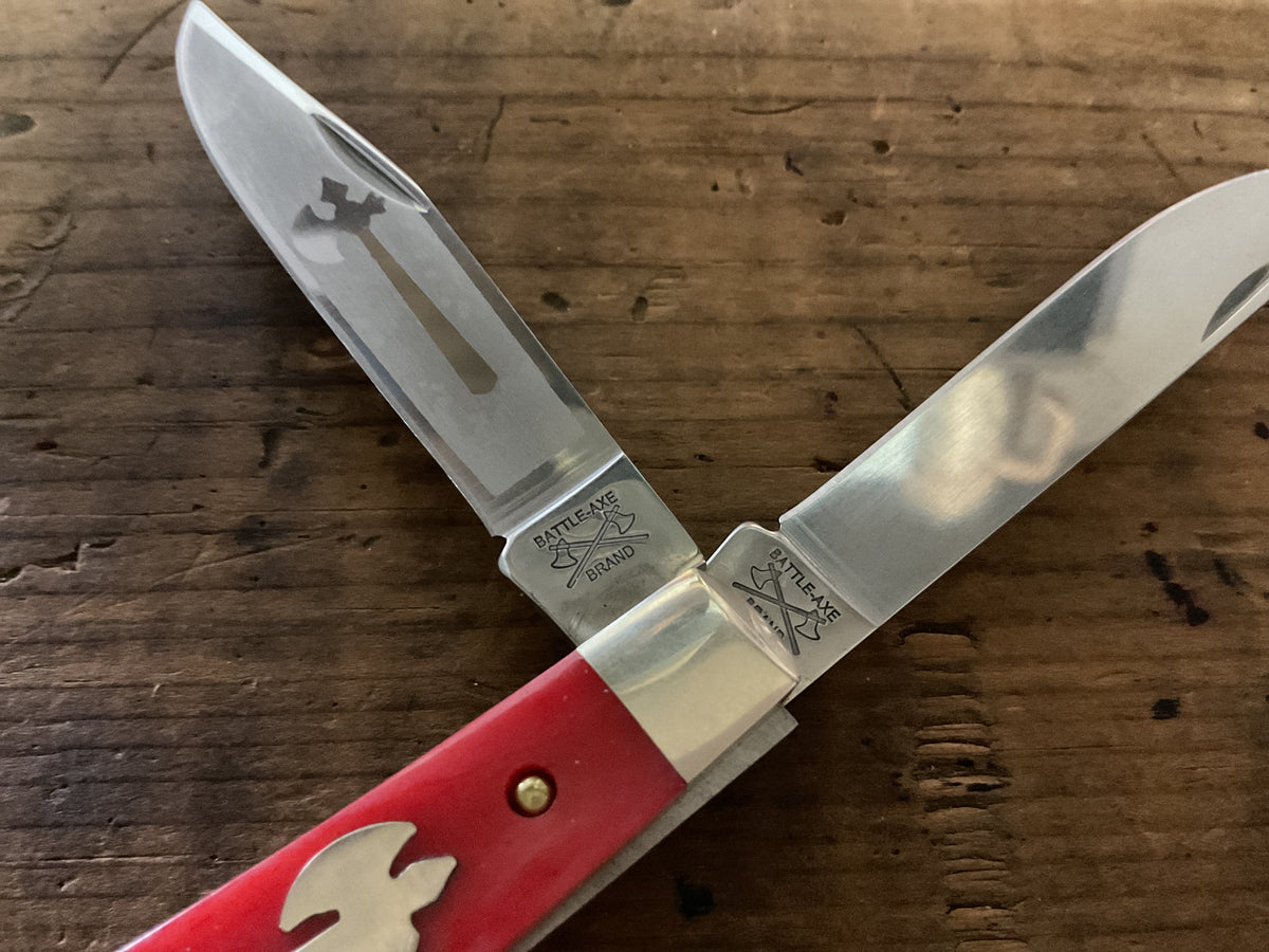 Cooper Cutlery Battle Axe Brand Red Sawcut Bone Trapper Knife w/ Original Tube & Papers