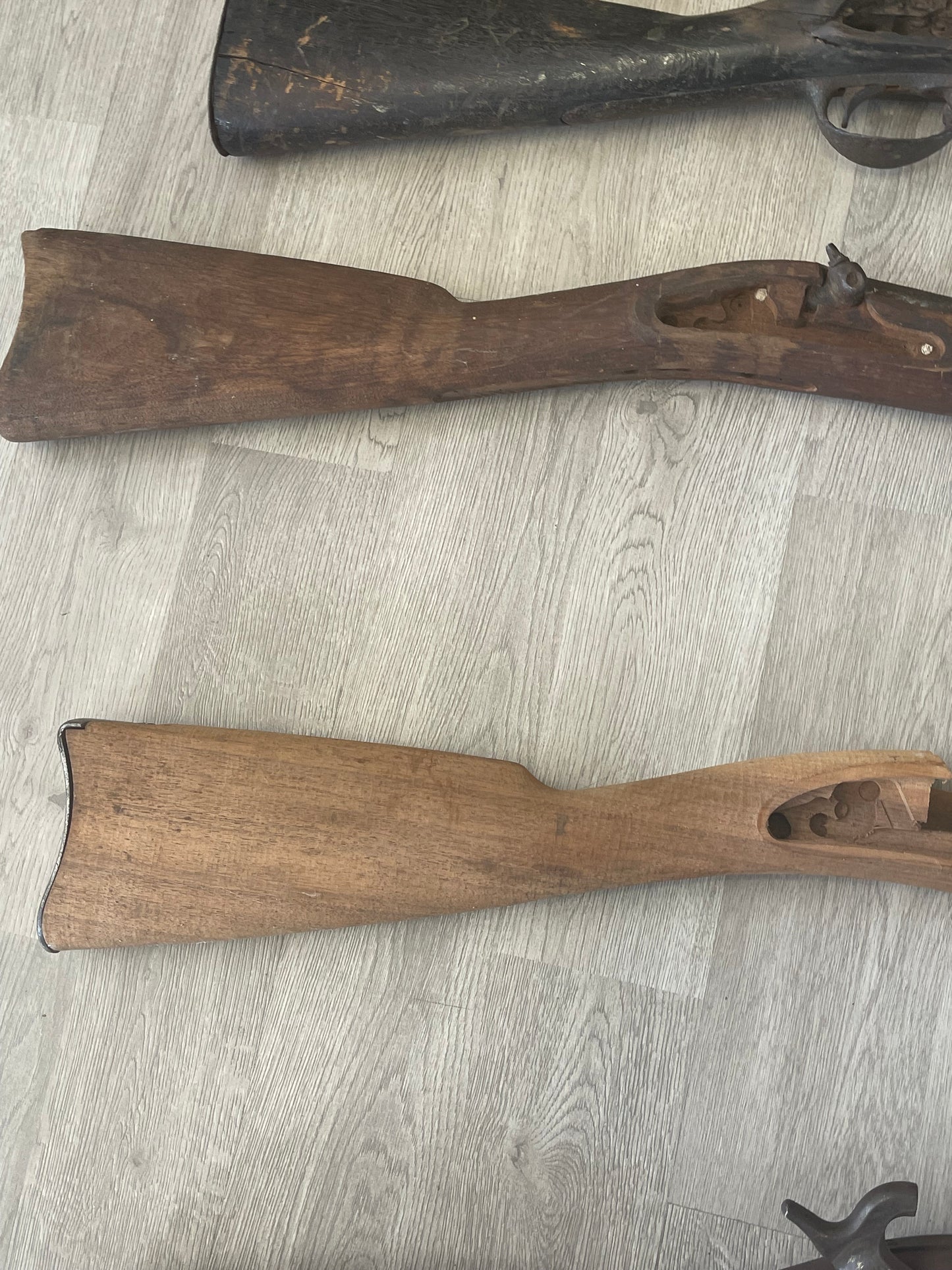 U.S. Musket Parts Lot – 5 Stocks, 4 Barrels & Springfield 1864 Percussion Lockplate