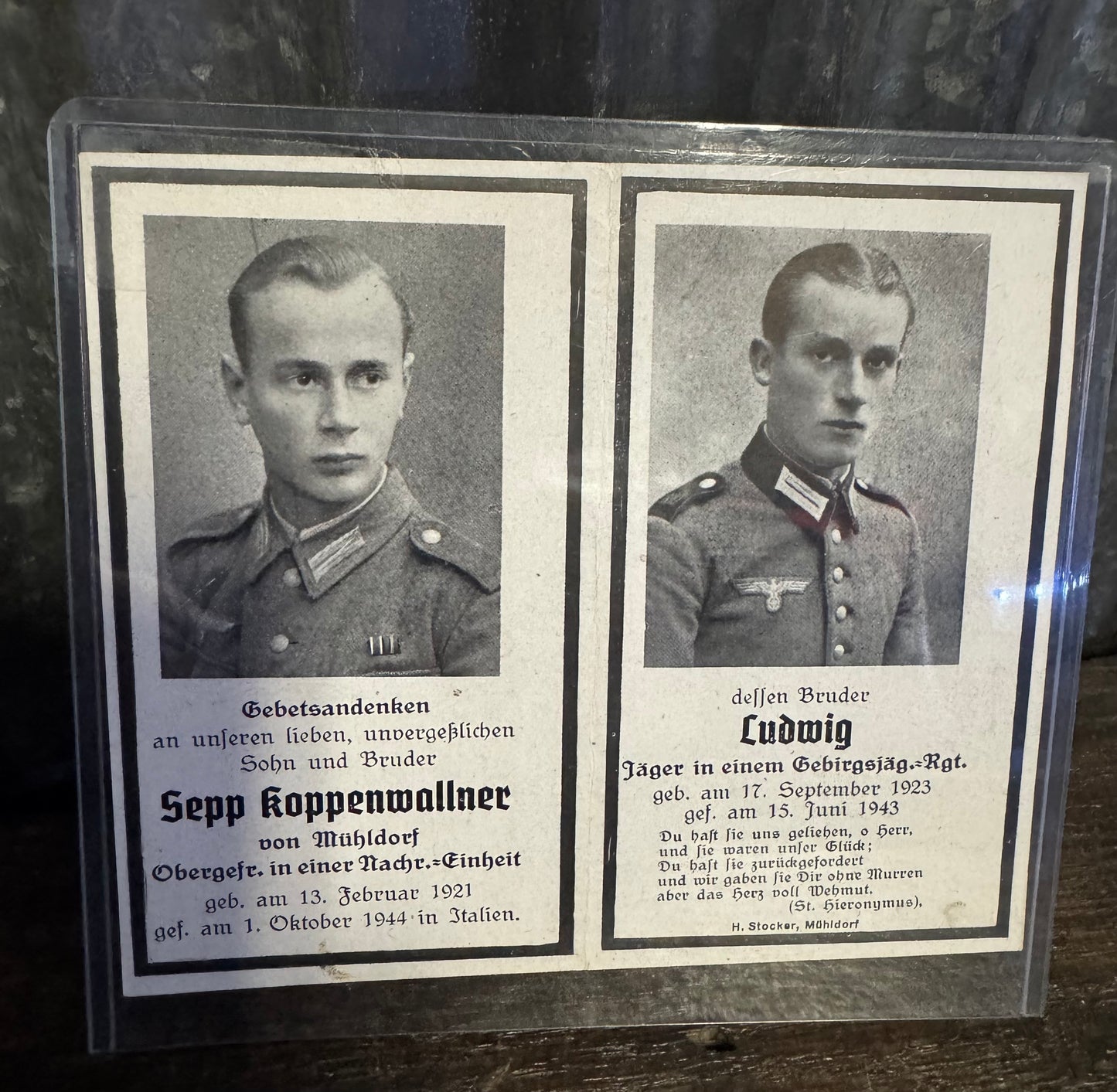 WWII German Memorial Death Card
Two Brothers Killed in Action