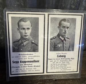 WWII German Memorial Death Card
Two Brothers Killed in Action